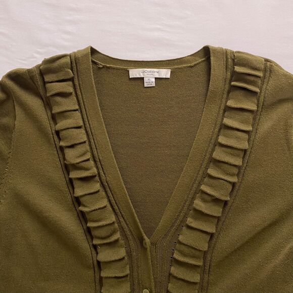 Liz Claiborne Womens XL  Long-sleeve Green Cardigan With Pleated-Ruffle Edging‎ - Picture 6 of 10